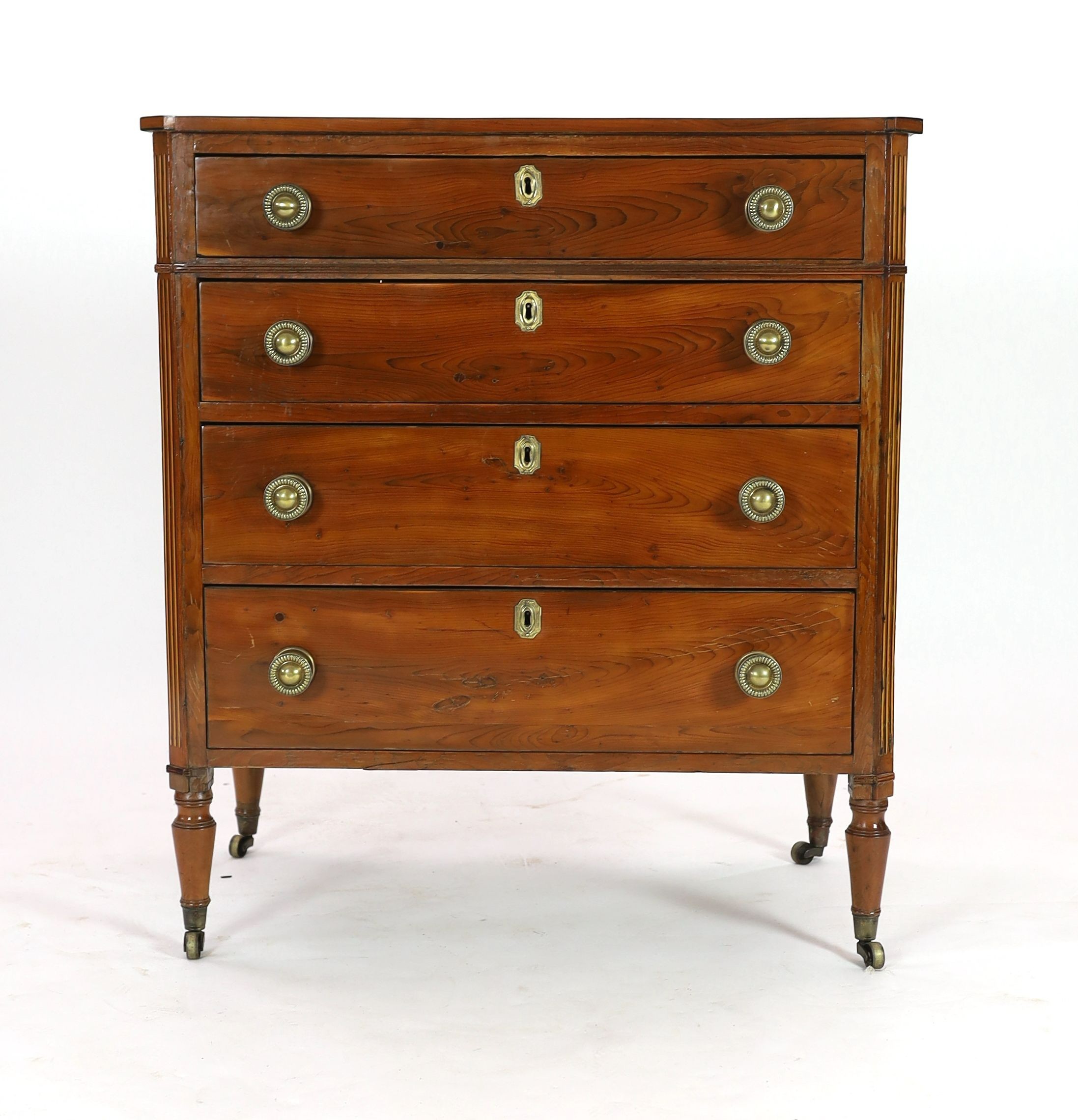 A Regency inlaid yew wood chest W.89cm D.54cm H.99cm